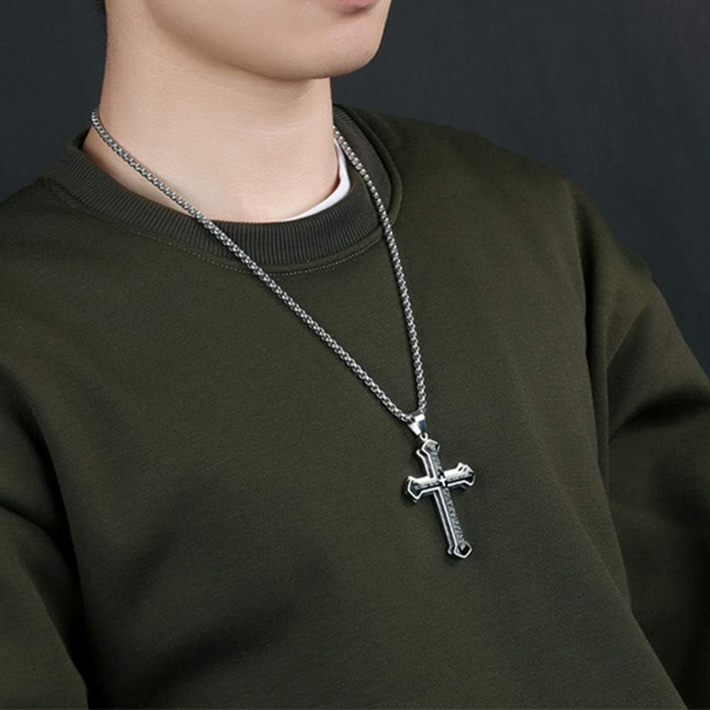 Mens Cross Pendant Necklace Large Stainless Steel Cross Pendant Necklace for Men Women