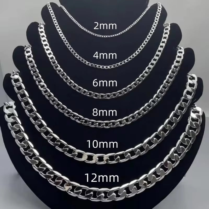 Men'S 925 Sterling Silver Necklace 2/4/6/8/10/12MM 40-75Cm Face Chain Necklace Lobster Clasp Men Women Engagement Jewelry Gifts