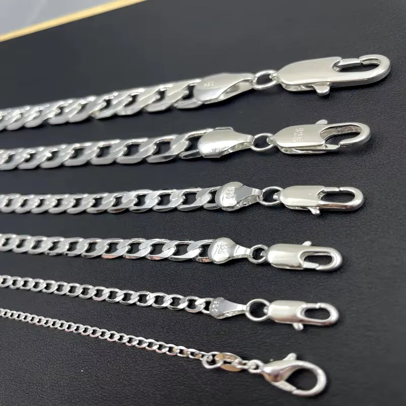 Men'S 925 Sterling Silver Necklace 2/4/6/8/10/12MM 40-75Cm Face Chain Necklace Lobster Clasp Men Women Engagement Jewelry Gifts