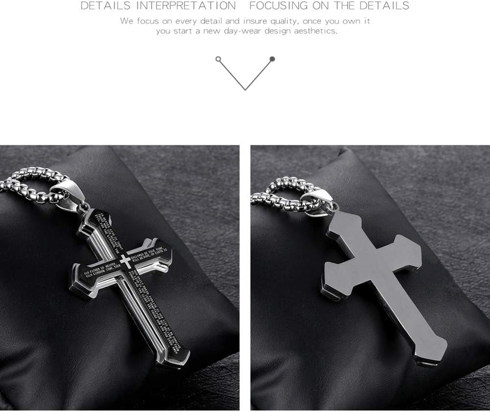 Mens Cross Pendant Necklace Large Stainless Steel Cross Pendant Necklace for Men Women