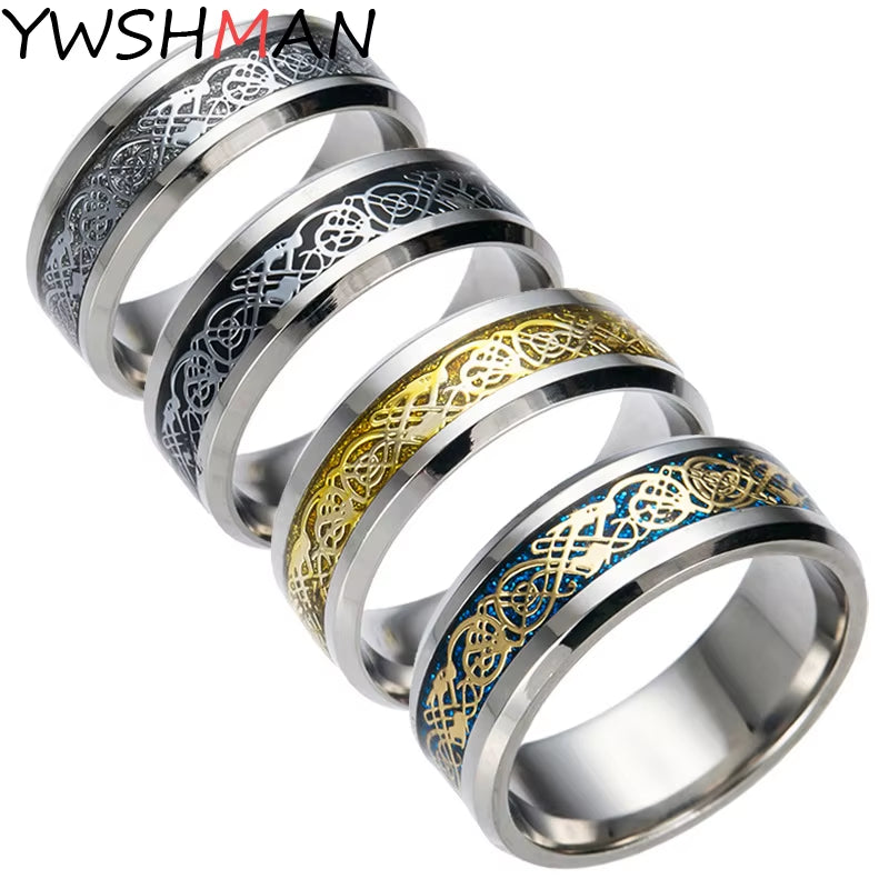 Dragon Titanium Stainless Steel Ring Mens Jewelry Wedding Band Men'S Fashion Ring